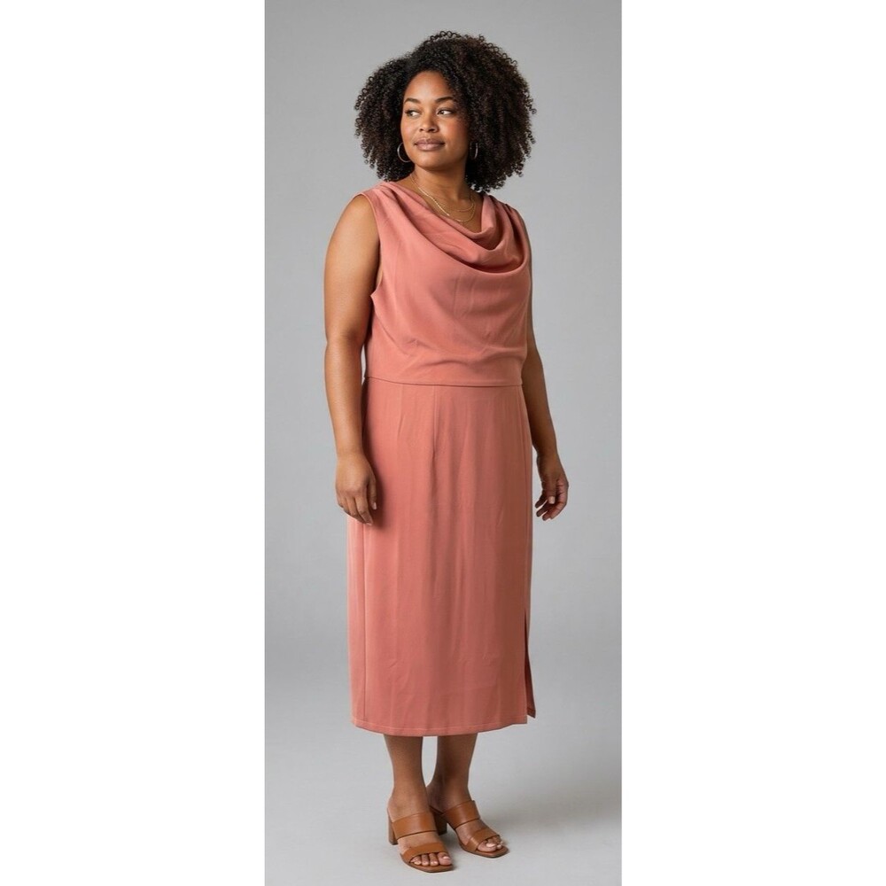 Roolee NWT womens sheath sleeveless peach flowy cowl neck dress XL
